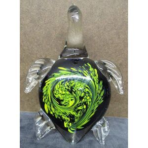 Vintage Glass Paperweight Green Swirl Sea Turtle‎ BEAUTIFUL Unmarked